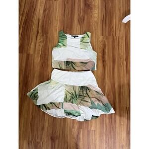 Tibi White Foliage Print Vacation Mini Skirt & Tank Top Set Size 0 Exotic Beach